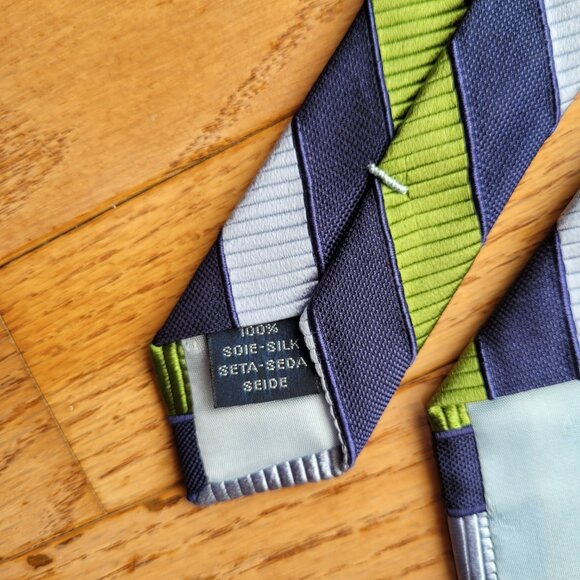 Faconnable Silk Tie Handmade In Italy Blue Green Stripe - Picture 6 of 8